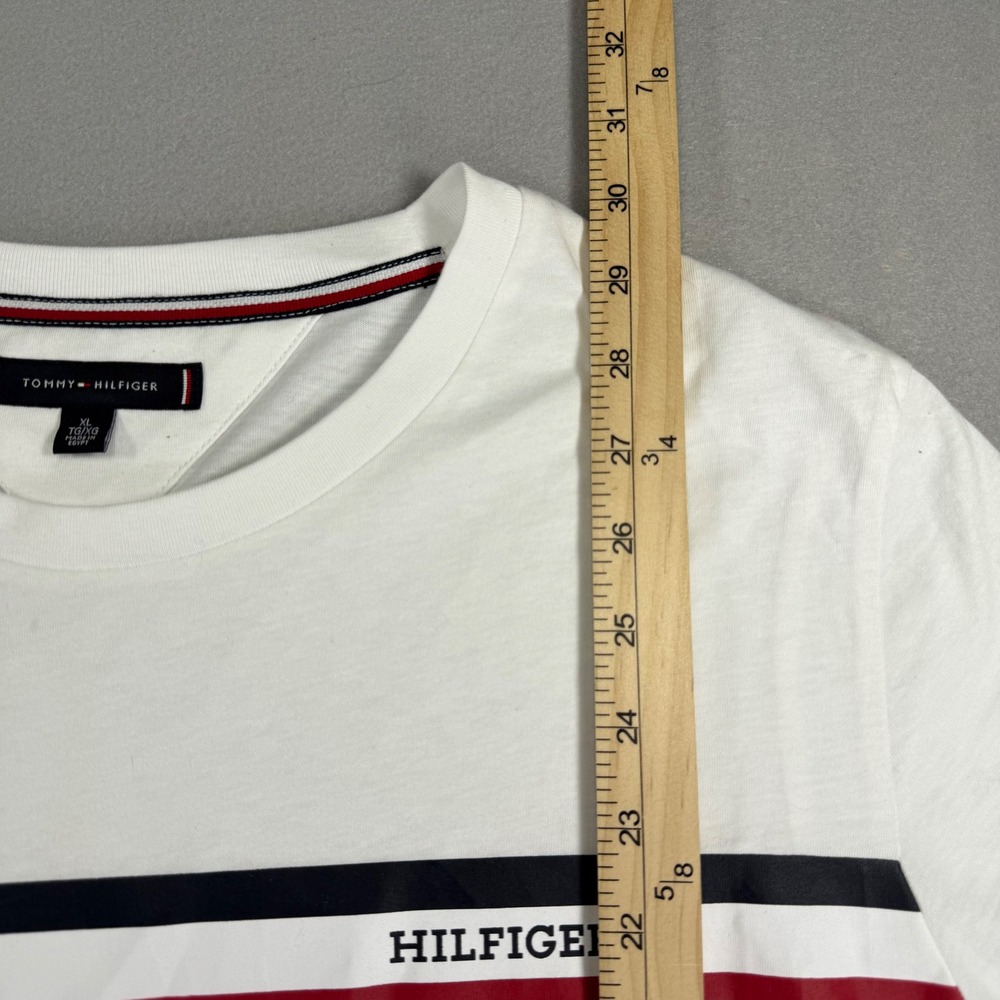 Tommy Hilfiger Mens XL White Graphic Stripe Logo Crew Neck Short Sleeve T-Shirt - Picture 3 of 6